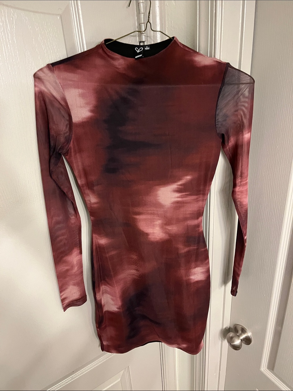 Windsor Burgundy Tie-Dye Long Sleeve Bodycon Dress